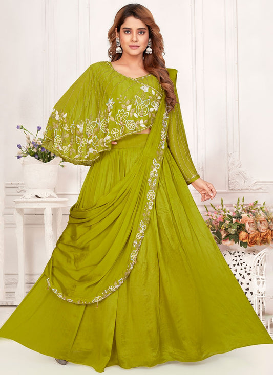 Digital Print Georgette Green Lehenga Choli L3492
