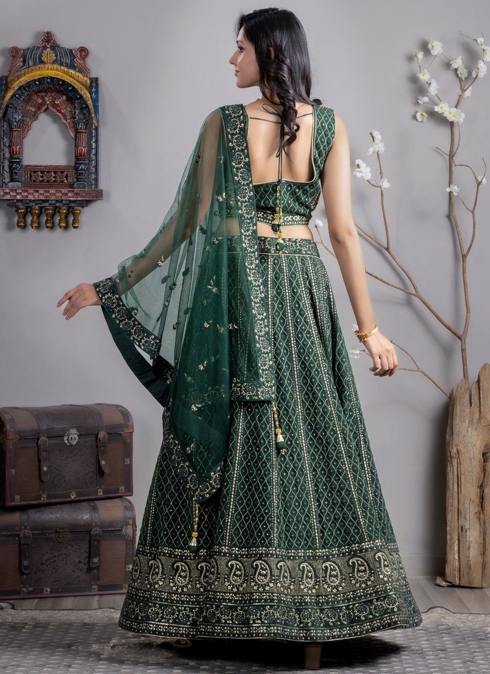 Embroidered Georgette Green Lehenga Choli L3723