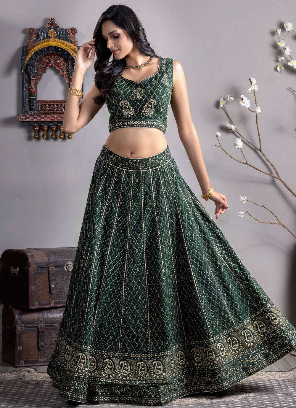 Embroidered Georgette Green Lehenga Choli L3723