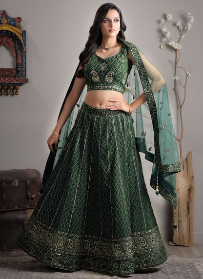 Embroidered Georgette Green Lehenga Choli L3723