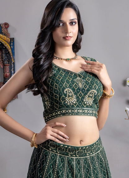 Embroidered Georgette Green Lehenga Choli L3723