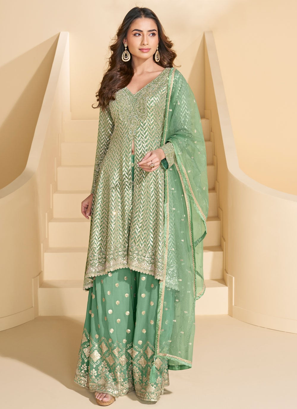 Embroidered Georgette Green Salwar Suit T6464