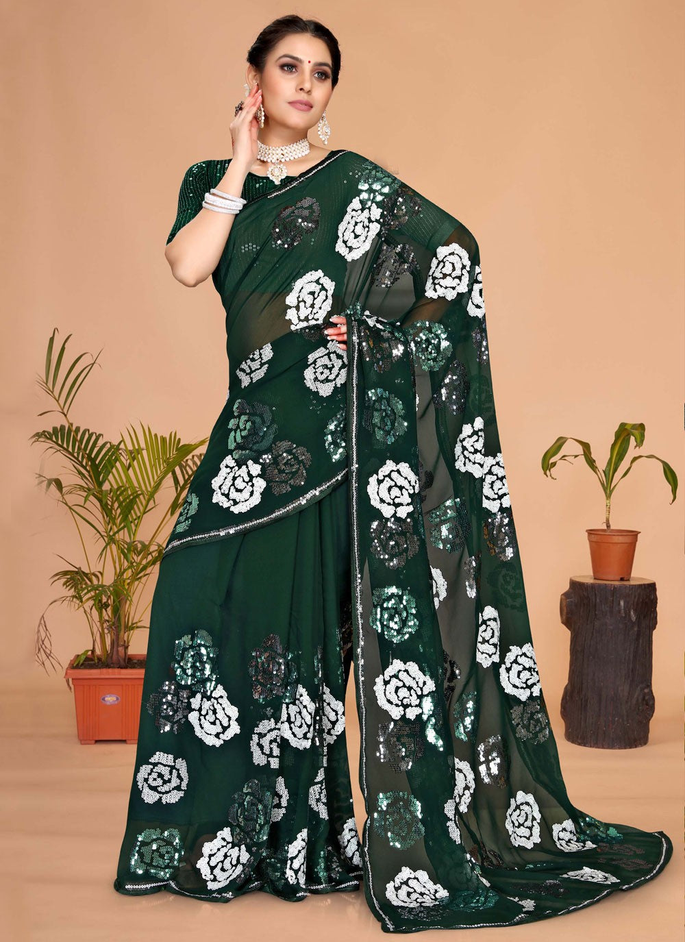 Classic Embroidered Georgette Saree - S7569