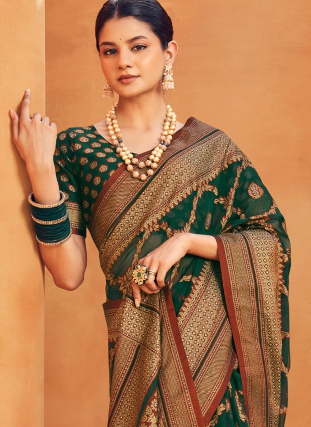 Traditional Printed Green Georgette Saree S13424