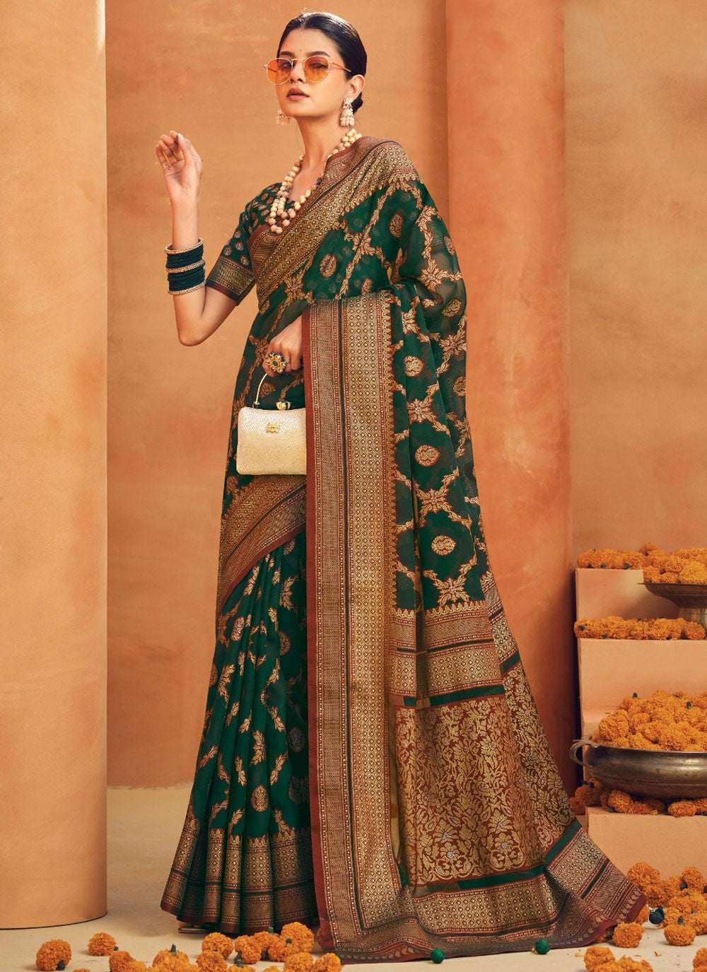 Traditional Printed Green Georgette Saree S13424