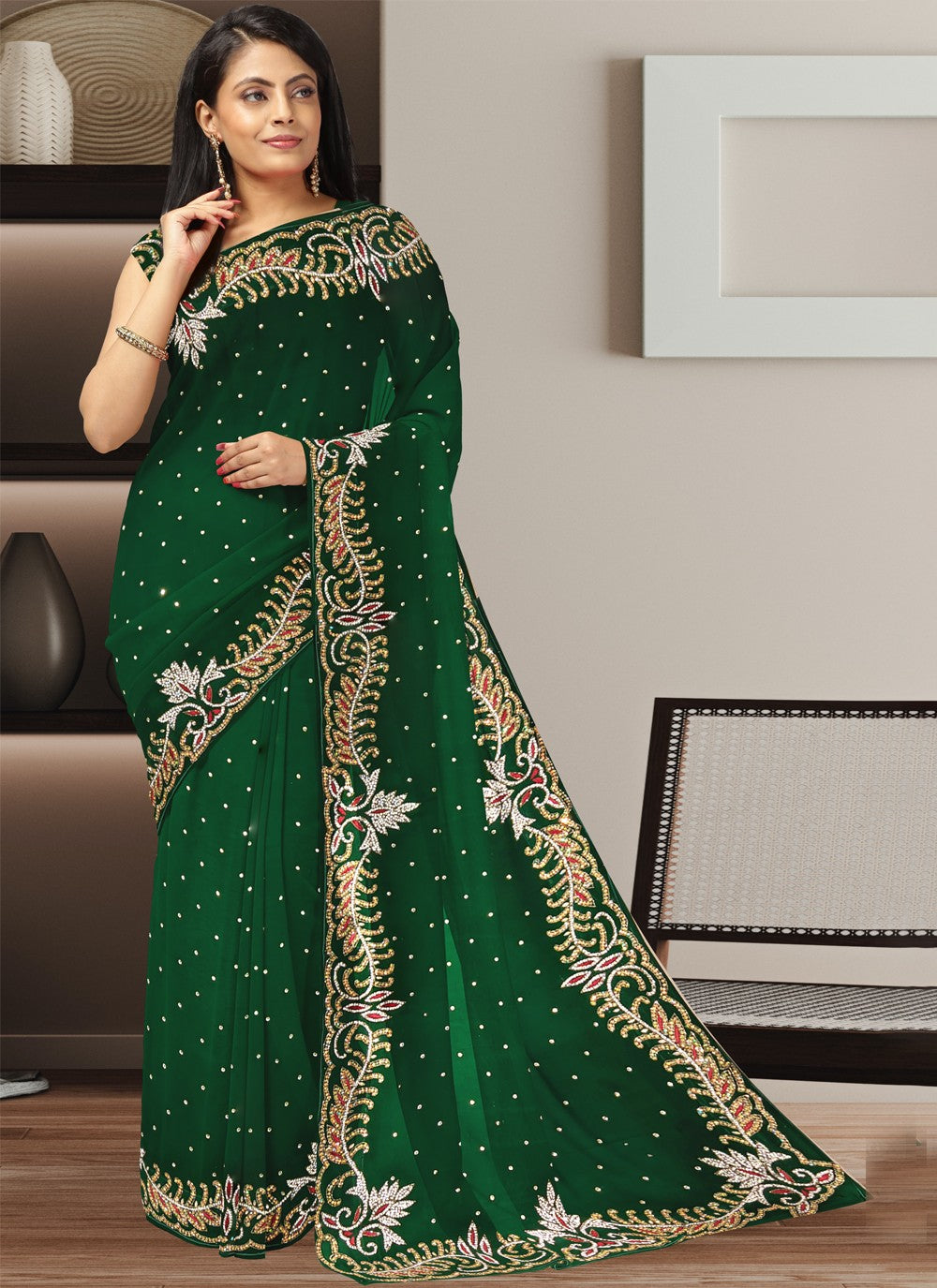 Classic Hand Embroidery Kanjivaram Silk Saree - S4109