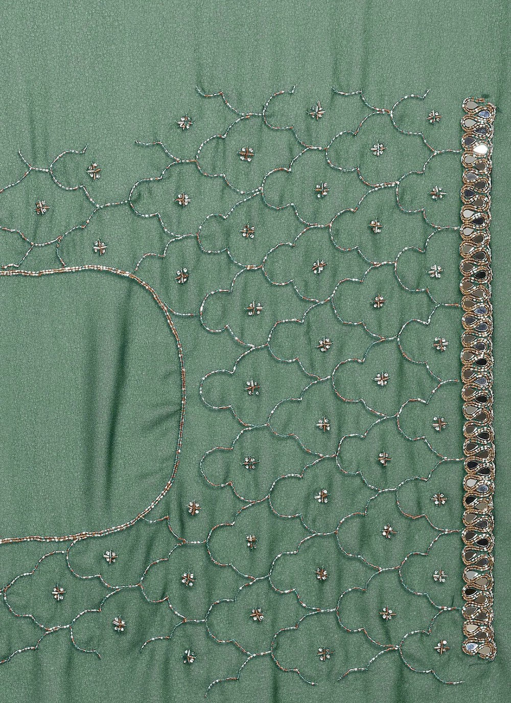 Hand Embroidery Georgette Green Saree S14267