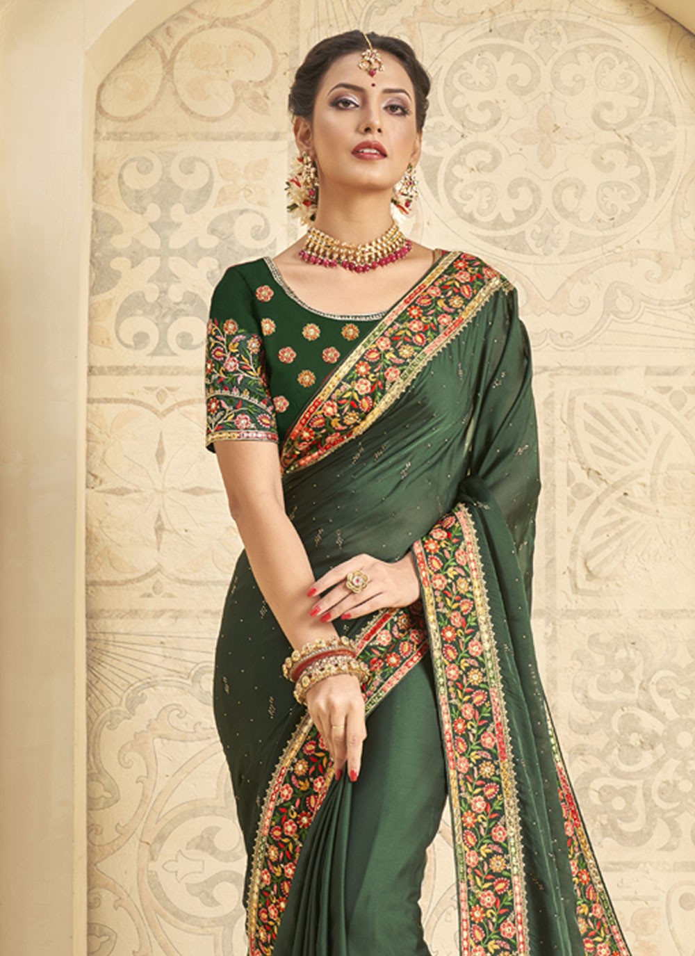 Classic Embroidered Satin Silk Saree - S4776