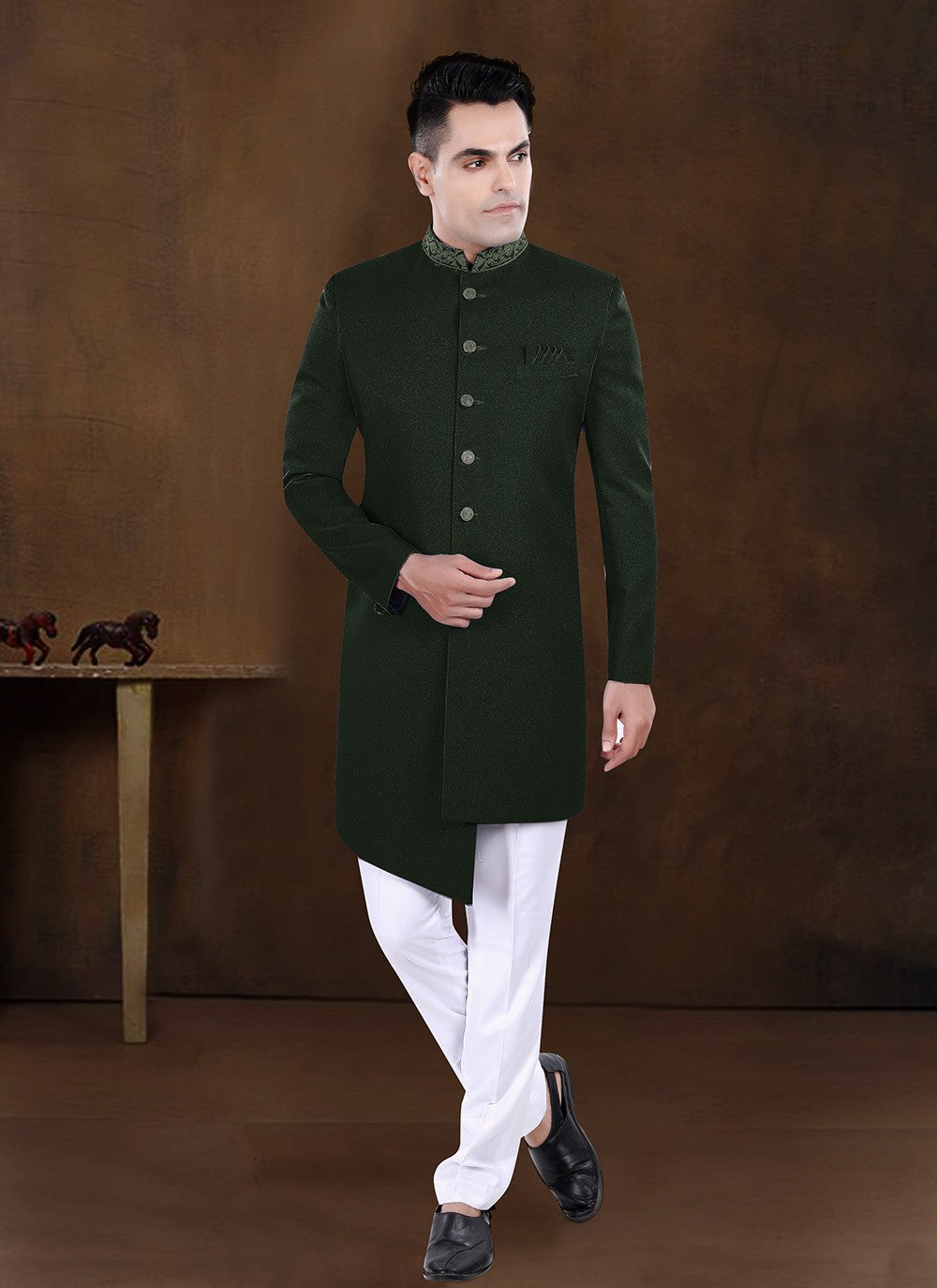 Embroidered Imported Green Indo Western - M8228