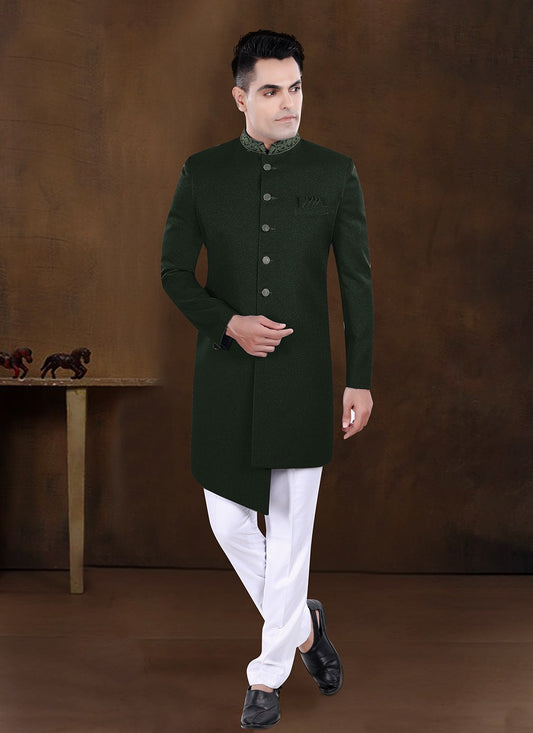 Embroidered Imported Green Indo Western - M8228