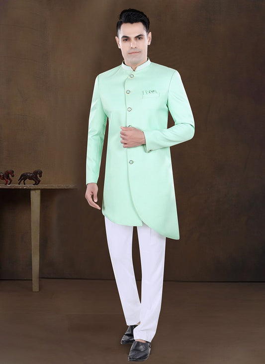 Embroidered Imported Green Indo Western - M8199