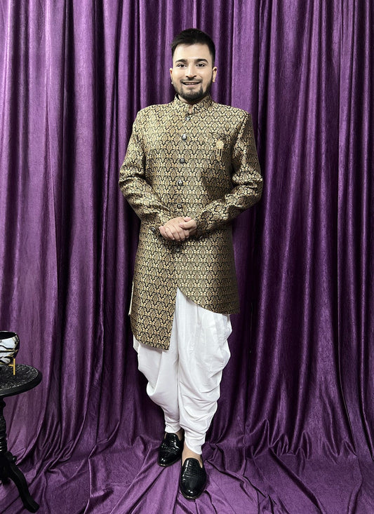 Fancy Work Jacquard Green Indo Western - M5676