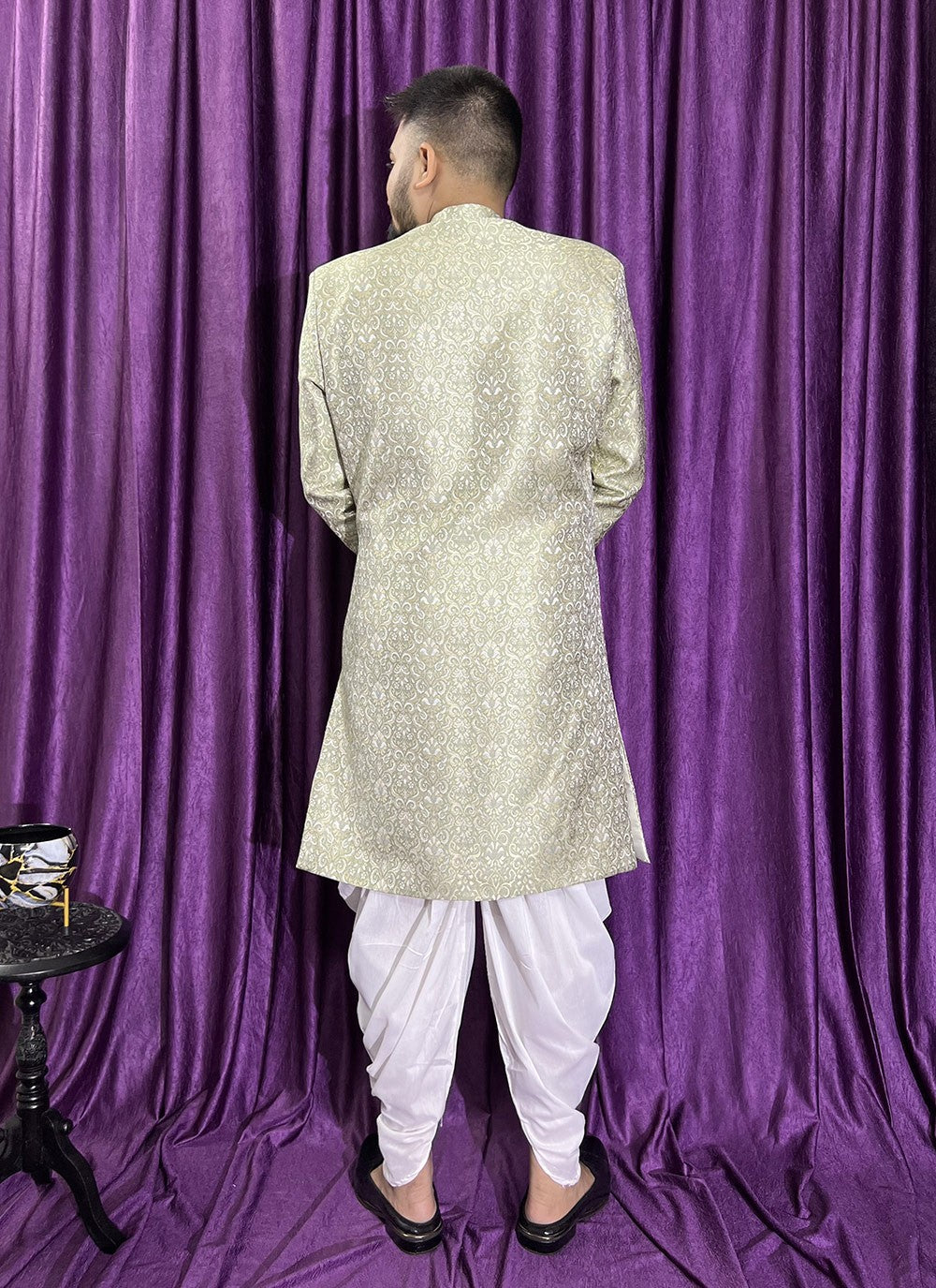 Fancy Work Jacquard Green Indo Western - M5710