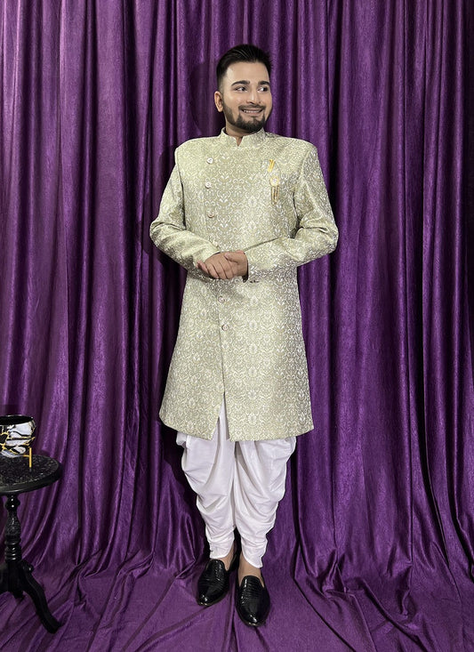 Fancy Work Jacquard Green Indo Western - M5710