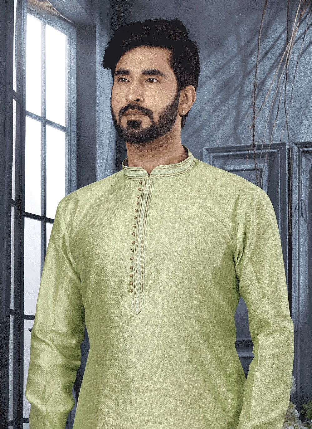 Thread Jacquard Green Kurta - M5639