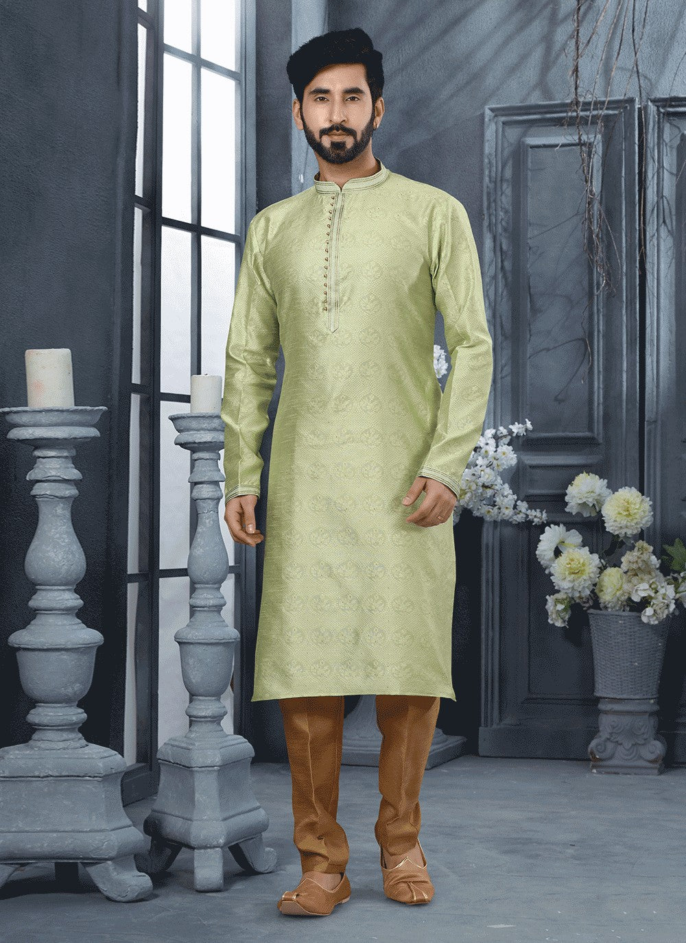 Thread Jacquard Green Kurta - M5639