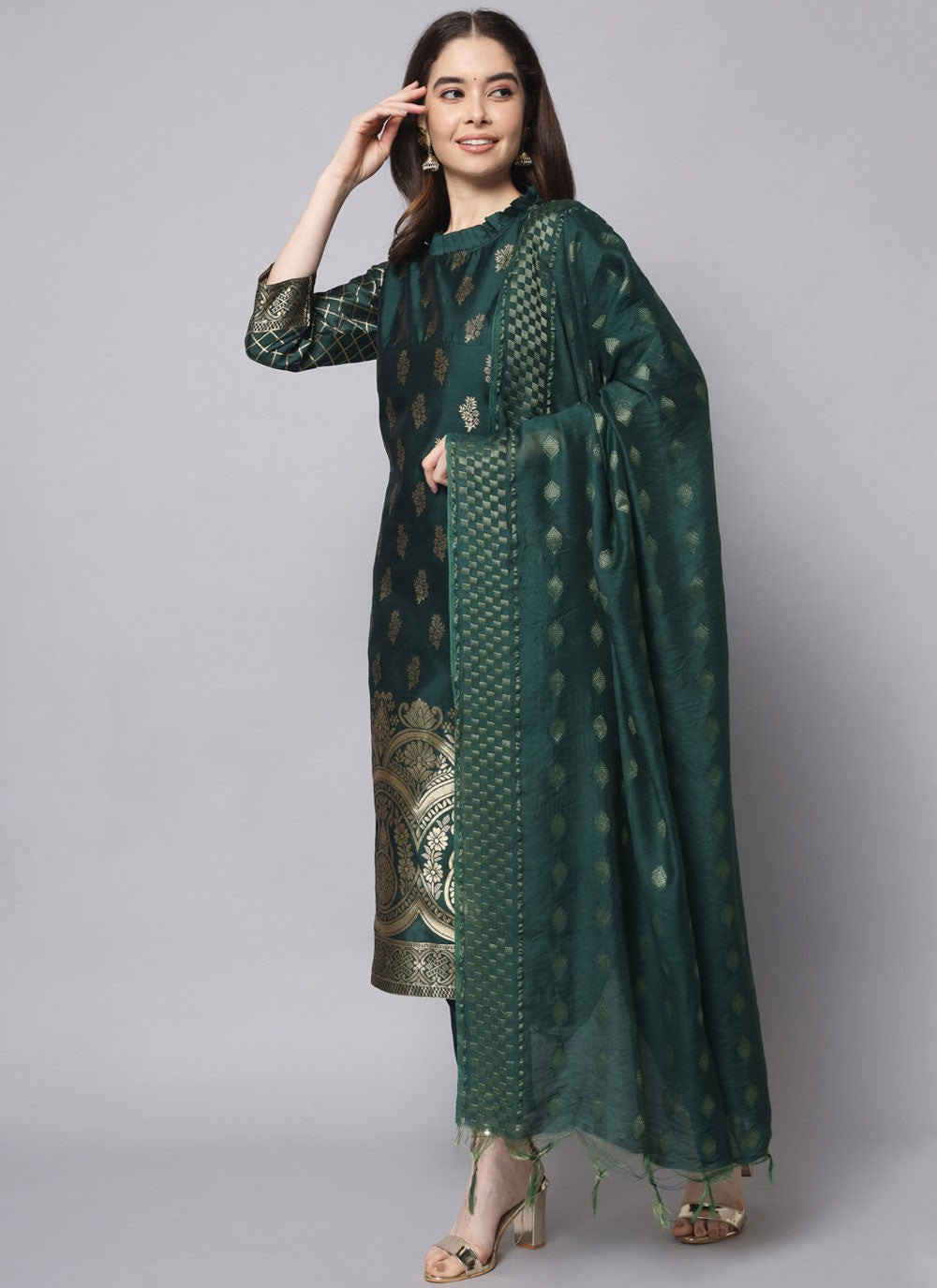 Salwar Suit Jacquard Work Green T7546