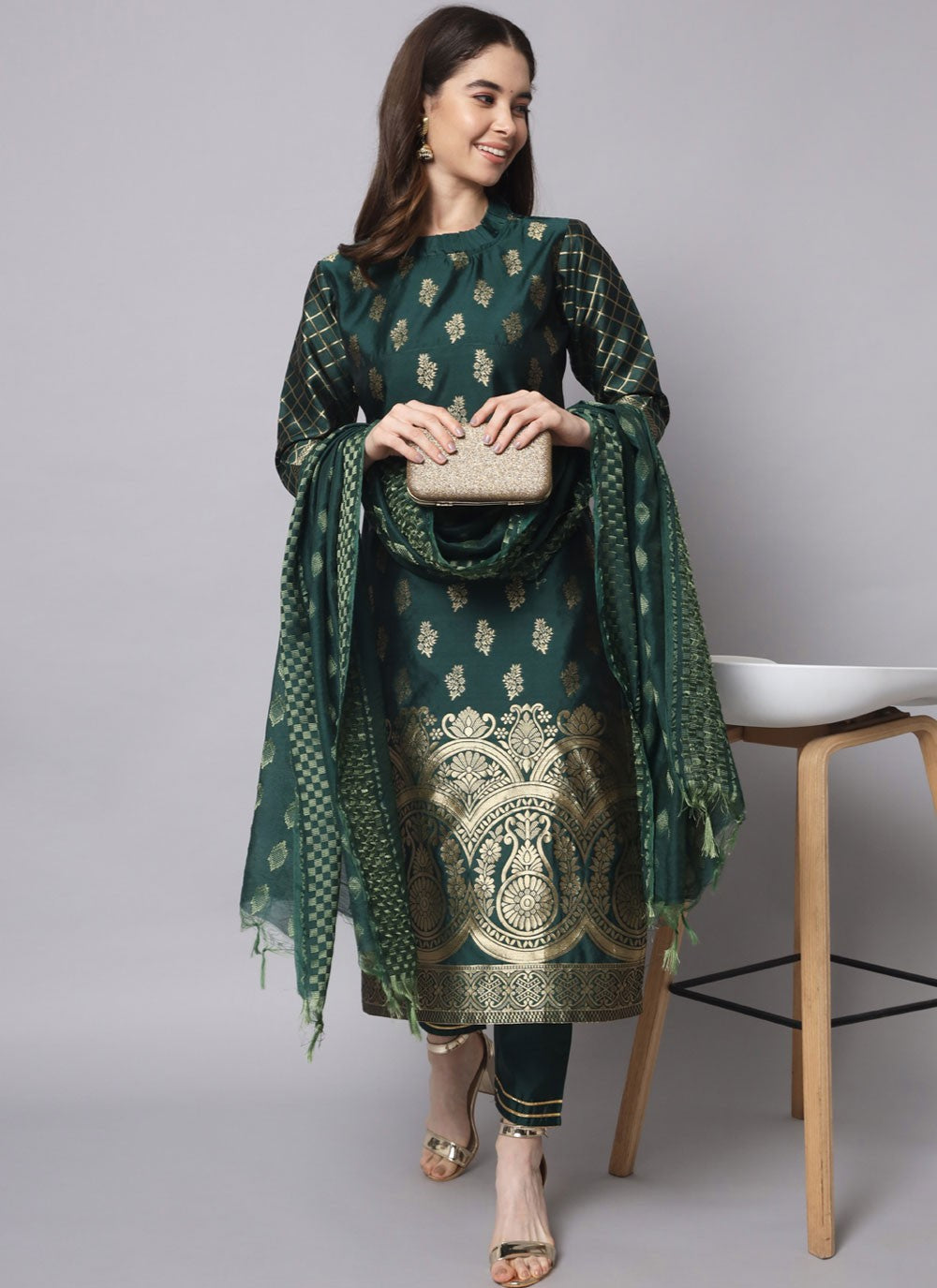 Salwar Suit Jacquard Work Green T7546