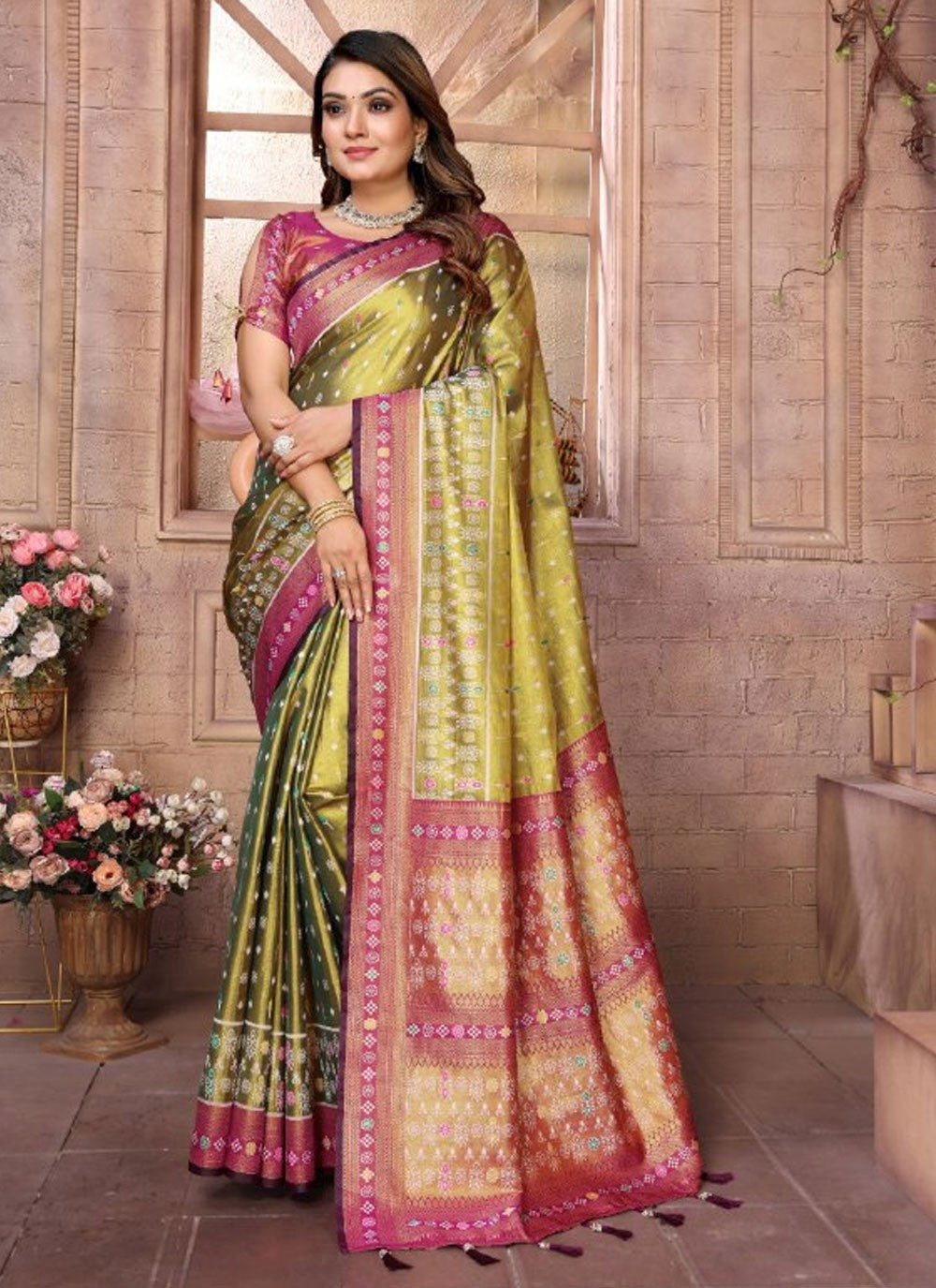 Designer Jacquard Work Green Banarasi Silk S12895