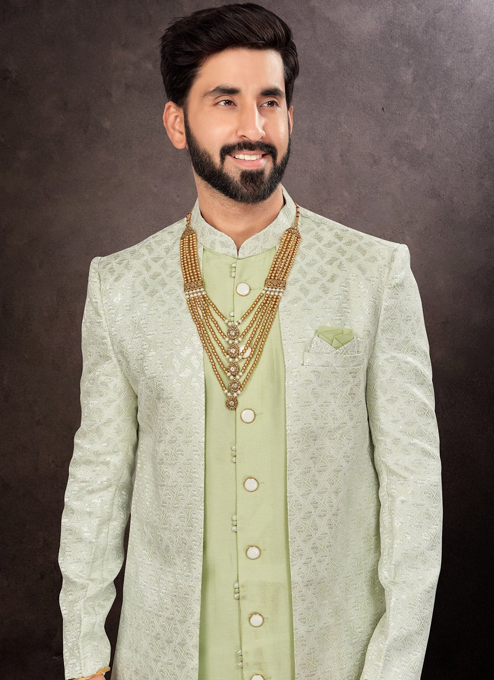 Jacquard Work Jacquard Green Indo Western - M7229