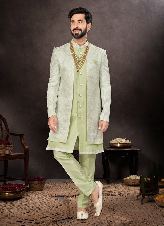 Jacquard Work Jacquard Green Indo Western - M7229