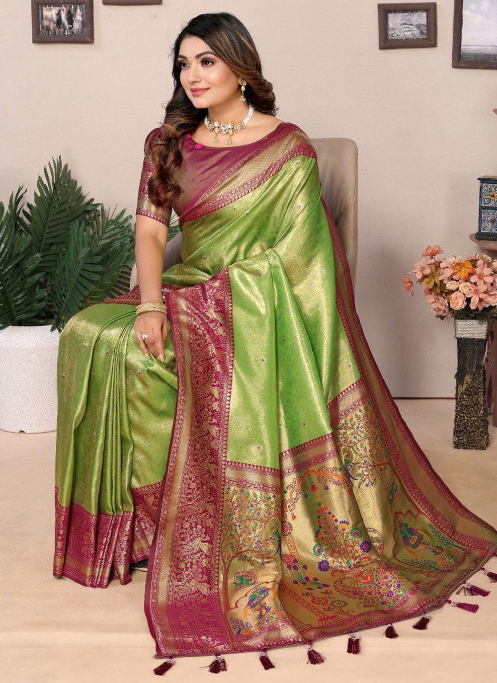 Contemporary Jacquard Work Green Silk S12902