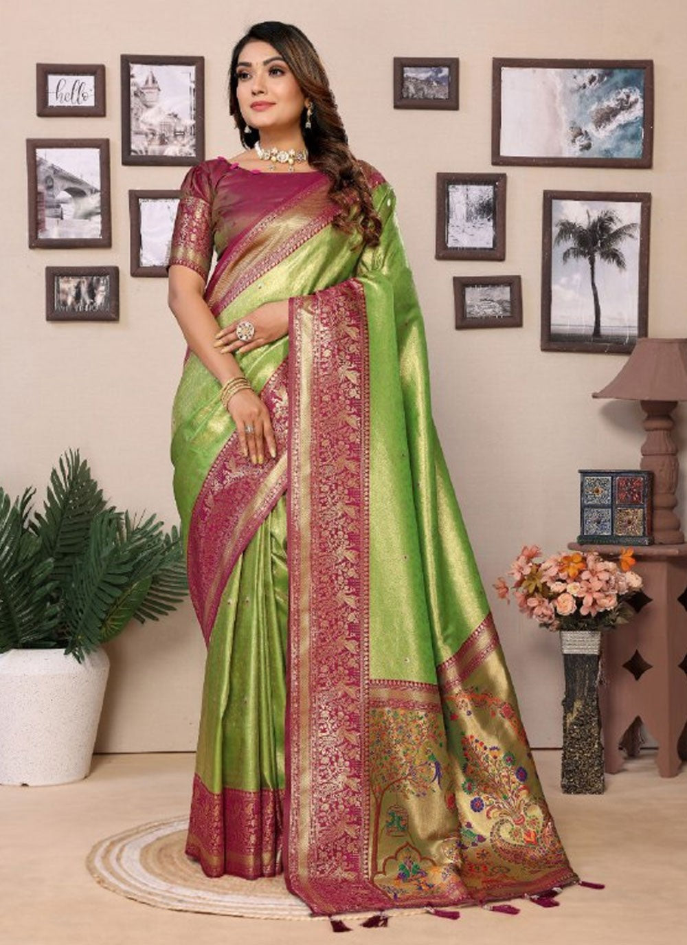 Contemporary Jacquard Work Green Silk S12902