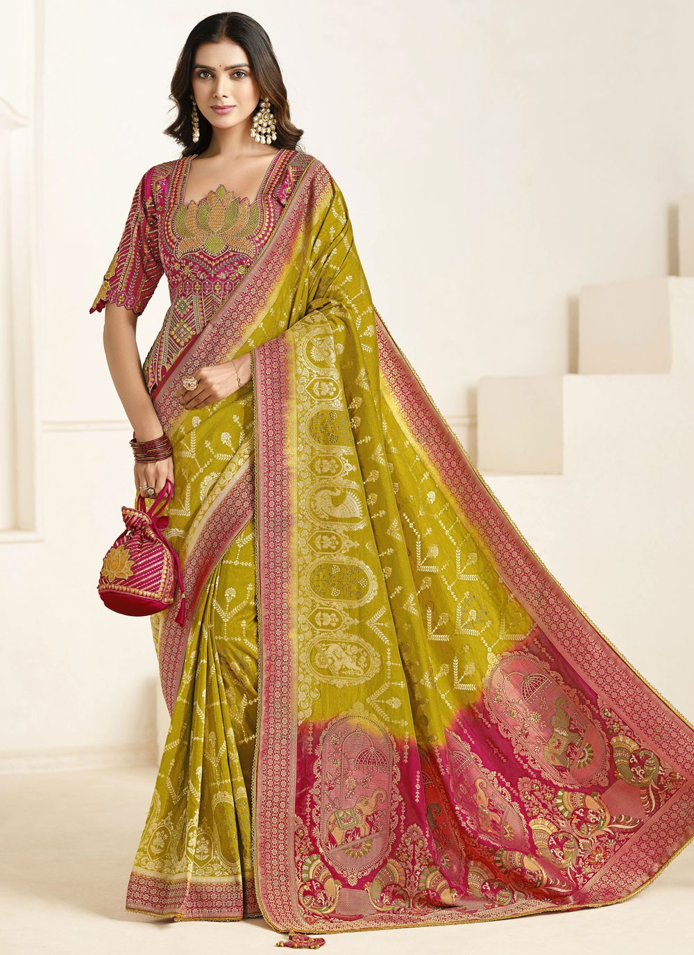 Border Work Silk Green Classic Saree S15451