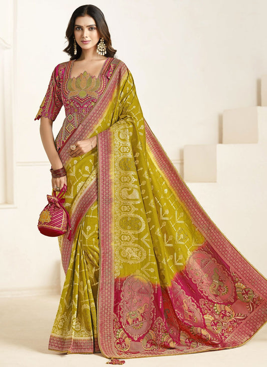 Border Work Silk Green Classic Saree S15451