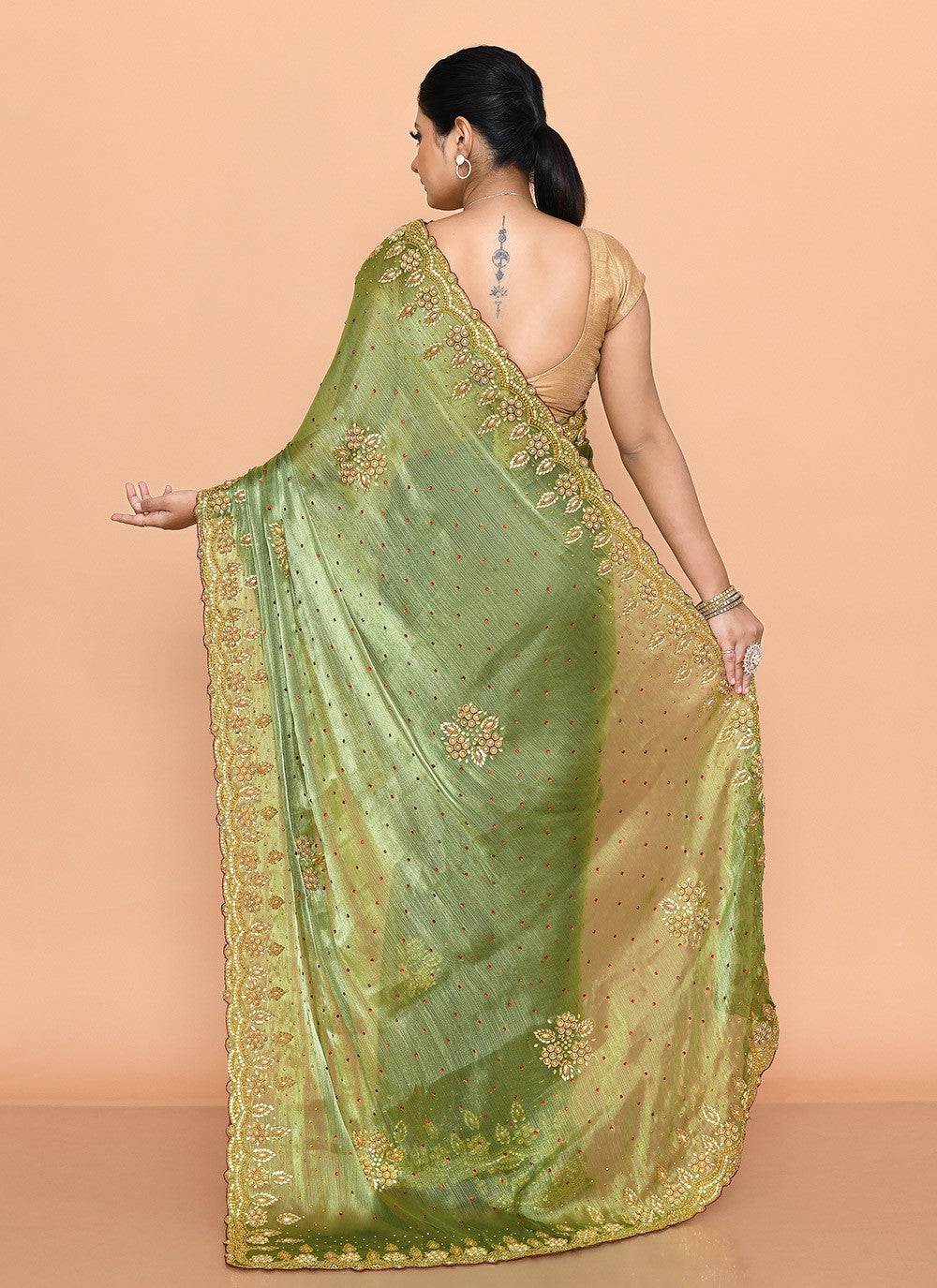 Classic Saree Hand Embroidery Green Jimmy Chu Saree S13148