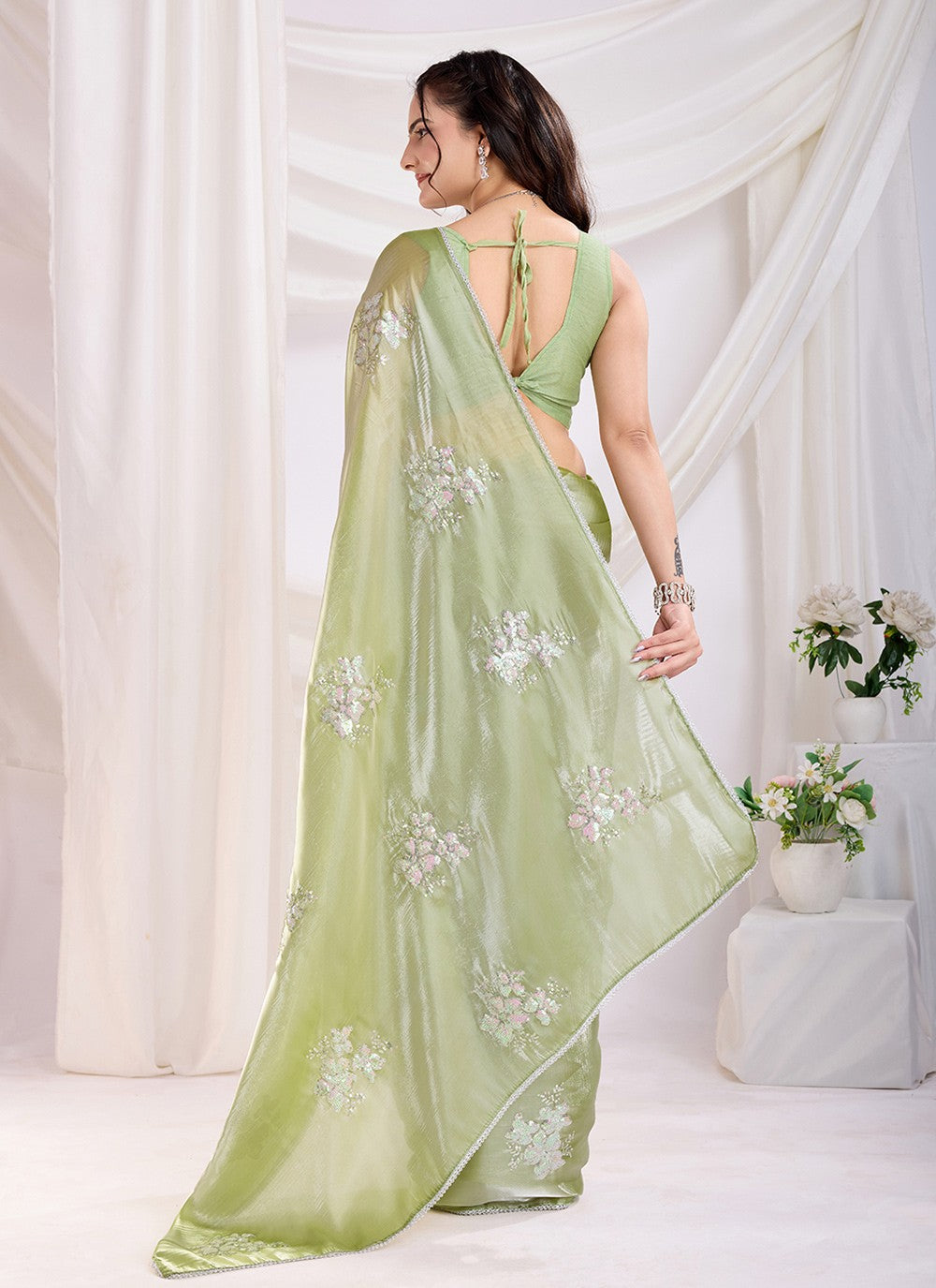 Embroidered Jimmy Chu Green Saree S13860