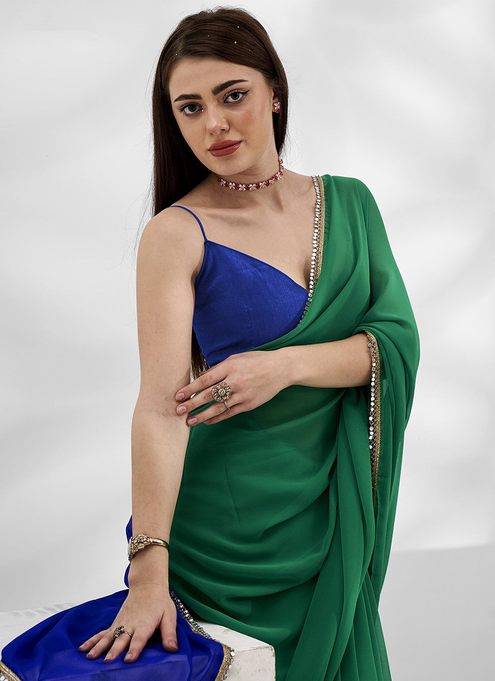 Trendy Swarovski Chiffon, Shimmer Saree - S5240