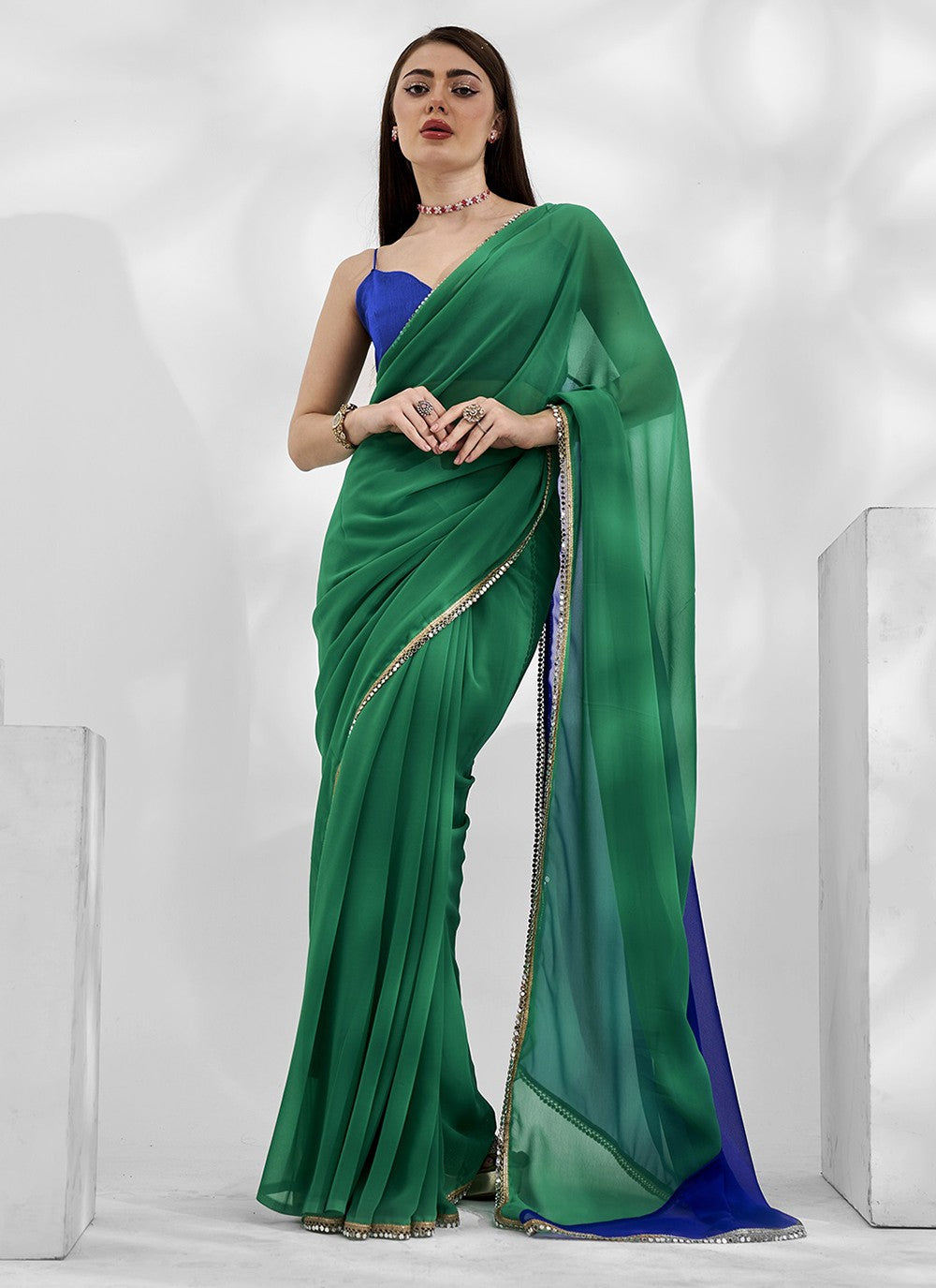 Trendy Swarovski Chiffon, Shimmer Saree - S5240