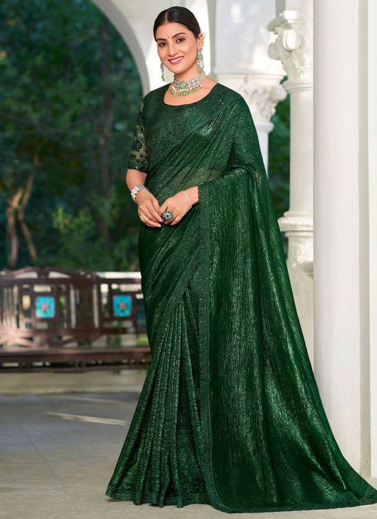 Green Silk Classic Saree Embroidered, Lace S20133
