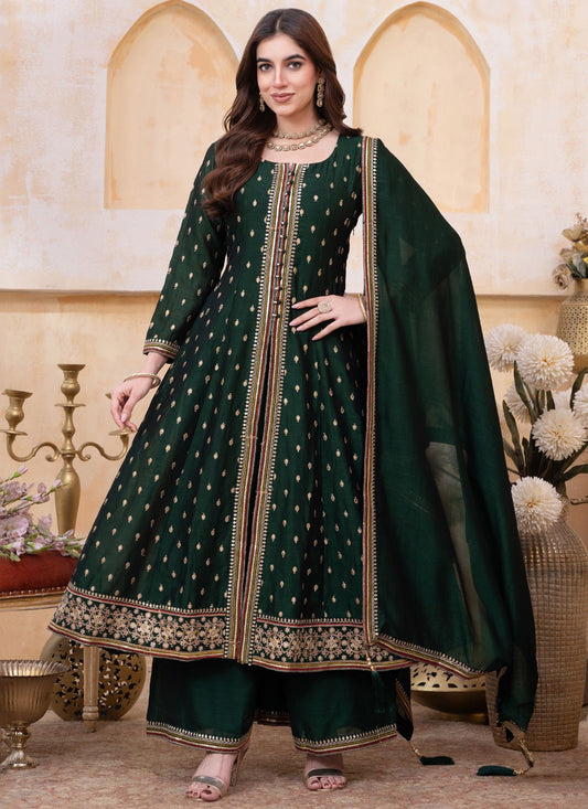 Palazzo Suit Embroidered, Sequins, Zari Green T8088