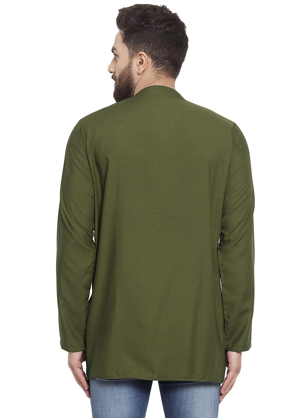 Machine Embroidery Blended Cotton Green Short Kurta - M5726