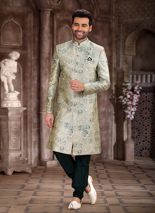 Printed Art Silk Green Indo Western - M5292