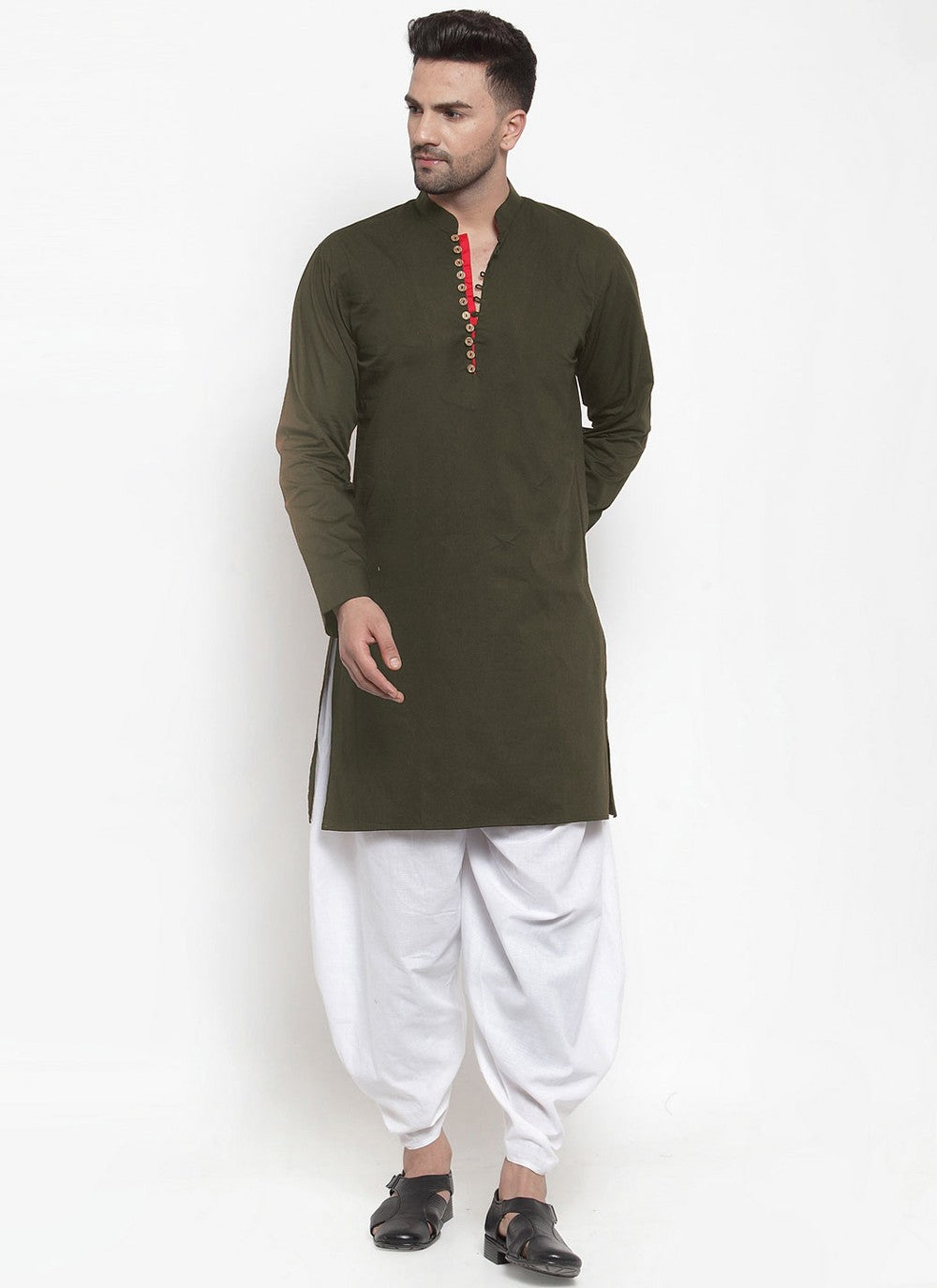 Plain Blended Cotton Green Dhoti Kurta - M4463