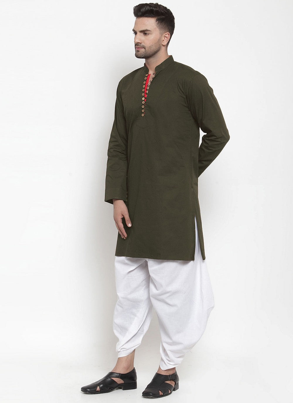 Plain Blended Cotton Green Dhoti Kurta - M4463