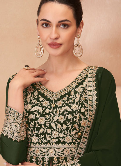 Embroidered Georgette Green Lehenga Choli L3455