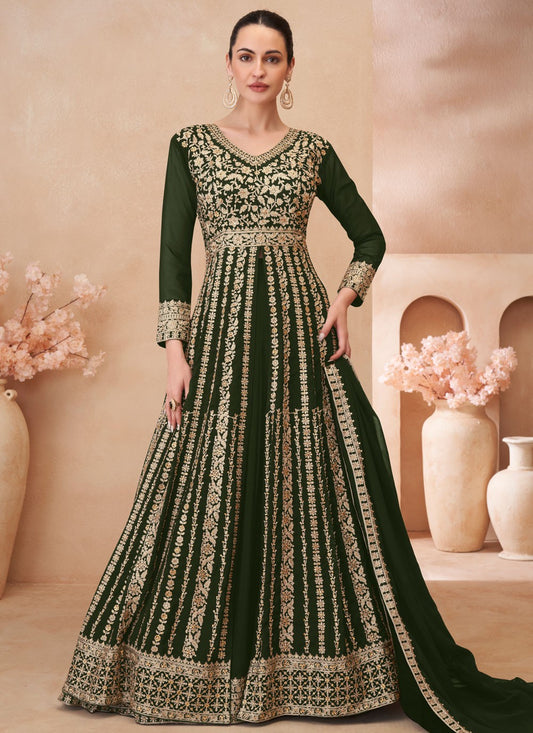 Embroidered Georgette Green Lehenga Choli L3455