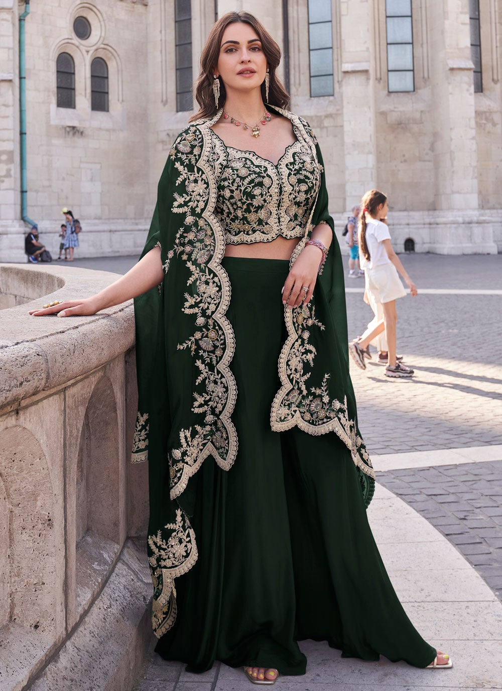 Salwar Suit Embroidered Green Silk T5767