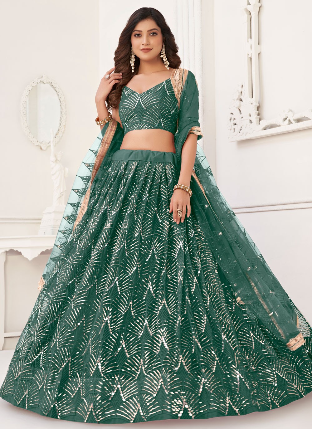 Embroidered Net A - Line Lehenga - L1492