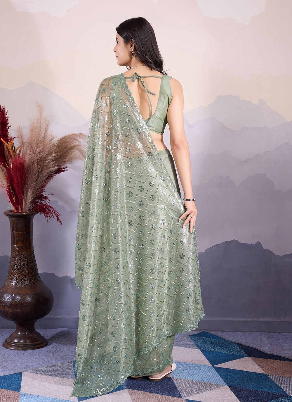 Classic Embroidered Net Saree - S8545