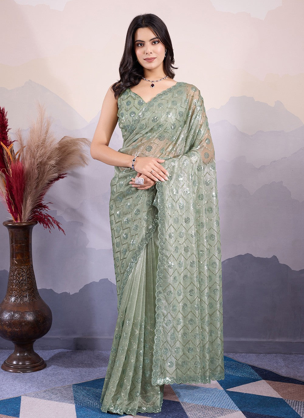 Classic Embroidered Net Saree - S8545
