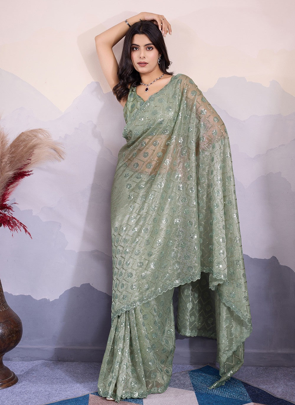 Classic Embroidered Net Saree - S8545