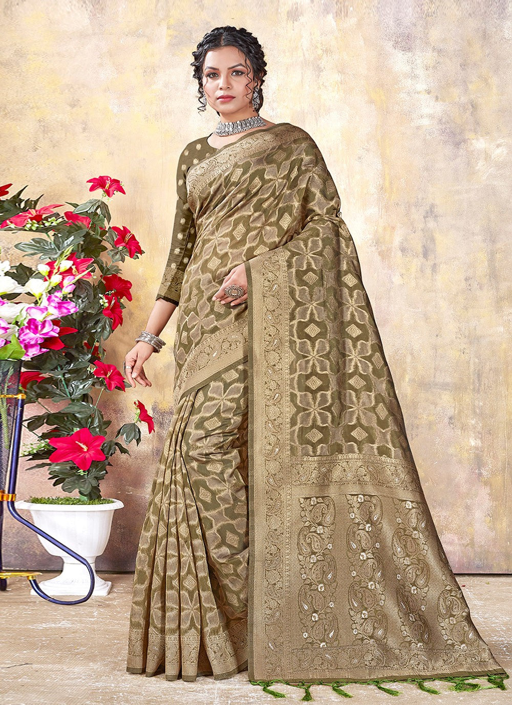 Classic Weaving Zari Organza Saree - S3030