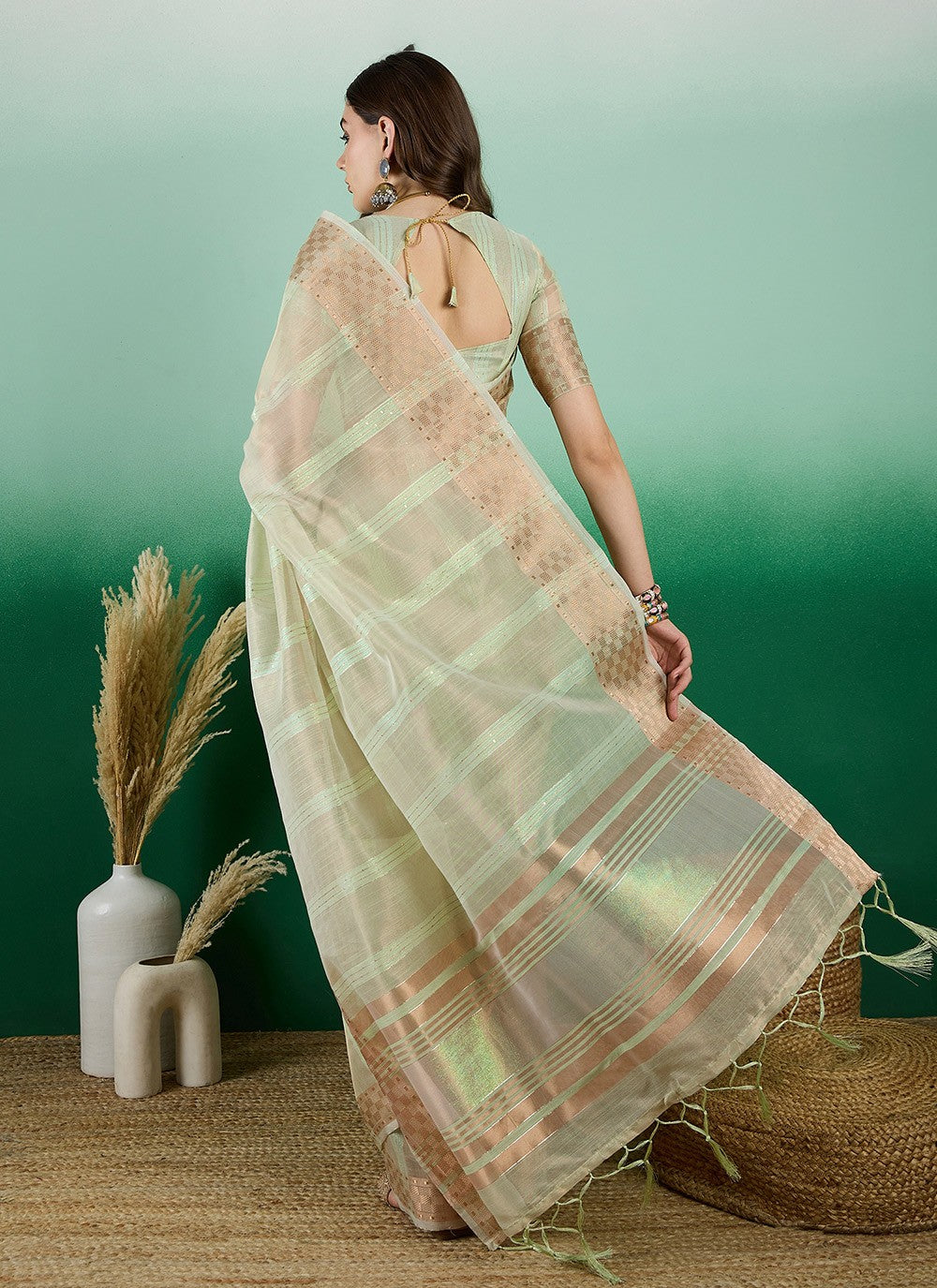 Classic Woven Khadi, Organza Saree - S7260