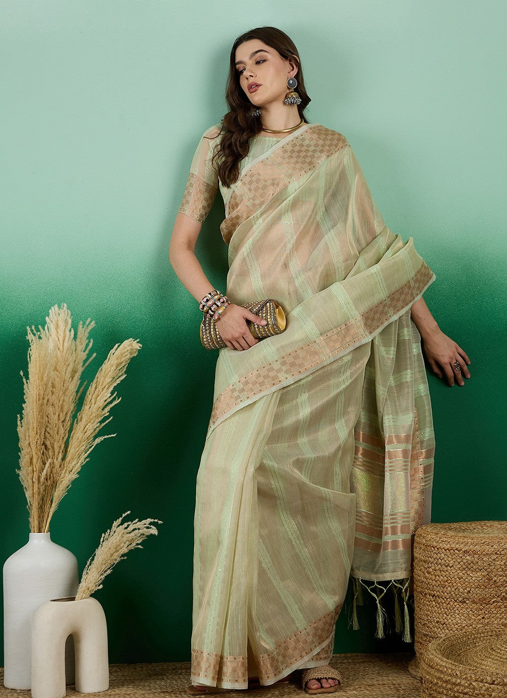 Classic Woven Khadi, Organza Saree - S7260