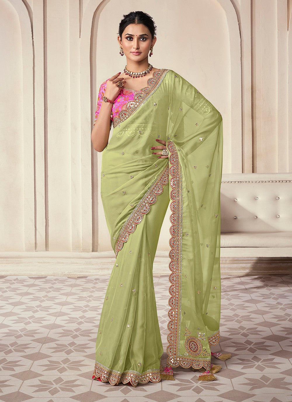 Trendy Sequins Organza Saree - S5261